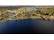 Aerial view of lakefront community with houses and lush trees at 2972 Lake Saxon Dr, Land O Lakes, FL 34639