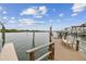 Spacious wooden dock with bench overlooking the water at 19201 Vista Ln # C8, Indian Shores, FL 33785