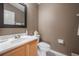 Simple bathroom with toilet, sink, and light brown vanity at 10126 Londonshire Ln, Tampa, FL 33647