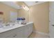 Double vanity bathroom with a mirror and decorative accents at 10527 Falling Leaf Ct, Parrish, FL 34219