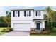 Two-story house with white siding, blue accents, and a two-car garage at 10558 Dusty Boot Rd, Land O Lakes, FL 34638
