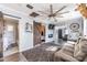 Living room with barn door, fireplace and comfortable seating at 14045 21St St, Dade City, FL 33525