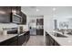 Modern kitchen with dark cabinets and stainless steel appliances at 5249 Salt Marsh Rd, Wimauma, FL 33598
