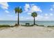 Tranquil beach view with palm trees and bench at 1250 S Pinellas Ave # 713, Tarpon Springs, FL 34689