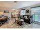 Living room features a sofa, coffee table, and large windows at 13100 Pebble Beach Cir, Hudson, FL 34667