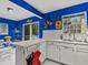 Kitchen boasts white cabinets, blue walls, and a breakfast nook at 514 Wideview Ave, Tarpon Springs, FL 34689