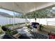 Relaxing screened porch with wicker furniture at 5215 New Brittany Ln, Zephyrhills, FL 33541