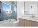 Bathroom with a large shower and modern vanity at 17059 Dolphin Dr, North Redington Beach, FL 33708