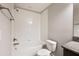 Bathroom with shower/tub combo and granite vanity at 28523 Pleasant Bay Loop, Wesley Chapel, FL 33543