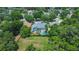 Aerial view of a house with a pool, surrounded by lush greenery and other homes at 2015 Wexford Green Dr, Valrico, FL 33594