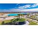 Aerial view of a large crystal lagoon with surrounding landscape at 31428 Briars Ml, San Antonio, FL 33576
