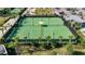 Aerial view of two tennis courts with a shaded seating area at 31428 Briars Ml, San Antonio, FL 33576