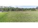 Expansive grassy backyard with a tranquil pond and lush trees in the background at 4661 Southern Valley Loop, Brooksville, FL 34601