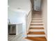Wooden staircase with white railings leading to upper level at 10157 Bessemer Pond Ct, Riverview, FL 33578