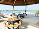 Relaxing waterfront gazebo with picnic tables, perfect for outdoor gatherings at 4900 Brittany S Dr # 1512, St Petersburg, FL 33715