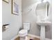 Clean bathroom with pedestal sink and toilet at 11514 Brighton Knoll Loop, Riverview, FL 33579