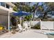 Pool area with white chairs and blue umbrella at 2781 Westchester Dr S, Clearwater, FL 33761