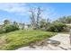 Backyard with overgrown grass and a cement slab at 6702 Sandra Dr, Port Richey, FL 34668