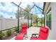 Relaxing screened patio with comfortable seating and a view of the backyard at 1069 River Wind Cir, Bradenton, FL 34212