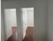Bright hallway with two doors leading to bedrooms, featuring wood-look flooring at 7638 Woodbridge Blvd, Tampa, FL 33615