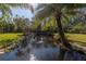 Serene pond with lush tropical foliage and palm trees at 8755 Commodore Dr, Seminole, FL 33776