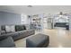 Open concept living room with adjacent kitchen and breakfast bar at 3421 Cantrell St, Holiday, FL 34690