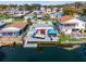 Aerial view showcasing the home's backyard oasis and dock at 5401 Circle Dr, Weeki Wachee, FL 34607
