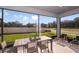 Spacious screened patio with table and chairs, overlooking backyard at 12652 Glenn Creek Dr, Riverview, FL 33569