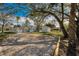 Backyard with gravel parking area, detached shed, and mature trees at 402 Pineapple St, Tarpon Springs, FL 34689