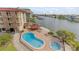 Aerial view of resort-style pool and spa at 105 Island Way # 146, Clearwater, FL 33767