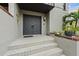 Modern double door entry to a light gray townhouse at 162 E Davis Blvd, Tampa, FL 33606