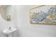 Simple bathroom with pedestal sink and elegant art at 32603 Turtle Grace Loop, Wesley Chapel, FL 33545