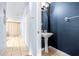 Small half bathroom with pedestal sink and dark blue walls at 3529 High Hampton Cir, Tampa, FL 33610