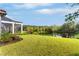 Landscaped backyard with a pond and screened lanai at 12405 Stonelake Ranch Blvd, Thonotosassa, FL 33592
