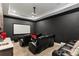 Home theater room with seating for multiple viewers and a large projection screen at 12405 Stonelake Ranch Blvd, Thonotosassa, FL 33592