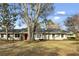 Ranch house with red door, mature landscaping, and large tree in front yard at 1758 Winfield Cir, Clearwater, FL 33756