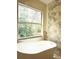 Modern bathroom featuring a freestanding tub and large window at 19018 Geraci Rd, Lutz, FL 33548