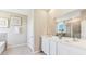 Double vanity bathroom with a large mirror and modern fixtures at 6732 Broad River Ave, Land O Lakes, FL 34638