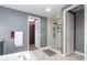 Modern bathroom with a large walk-in shower and double vanity at 13513 White Sapphire Rd, Riverview, FL 33579