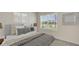 Bedroom with a gray headboard and gray and yellow bedding at 10873 Gentle Current Way, Parrish, FL 34219