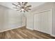Bright bedroom with ceiling fan and double door closet at 2402 Cumberland Cliff Dr, Ruskin, FL 33570