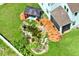 Aerial view of backyard with pond and patio at 3238 Mela Ct, Holiday, FL 34691