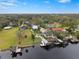 Aerial view of waterfront property with expansive backyard, pool, and private dock at 5906 N Kenneth Ave, Tampa, FL 33604