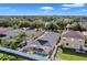 Aerial view of house with pool and fenced backyard in a residential neighborhood at 12308 Adventure Dr, Riverview, FL 33579