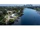 Aerial view of waterfront lot, showcasing its location and proximity to the city skyline at 2414 N Riverside Dr, Tampa, FL 33602