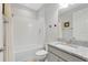 Clean bathroom with a shower/tub combo and granite countertop at 6442 Maiden Sea Dr, Apollo Beach, FL 33572