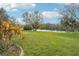 Landscaped backyard with a view of the lake at 1919 Blue River Rd, Holiday, FL 34691