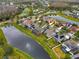 Community overview featuring homes, a pond, and green space at 19354 Yellow Clover Dr, Tampa, FL 33647