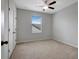 Spacious bedroom with neutral walls, ceiling fan, and plush carpeting at 19354 Yellow Clover Dr, Tampa, FL 33647