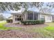 House exterior showcasing backyard with screened patio and lush landscaping at 27325 Mistflower Dr, Wesley Chapel, FL 33544